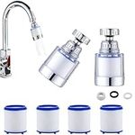 2 pcs Faucet Water Filters + 4 Cartridges Water Bathroom Sink Filter, 360° Swivel Tap Filter Sink Tap Filter removes Heavy Metals Hard Water Bathroom Tap Filter Sink Water Purifier Kitchen Tap Filter