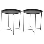 2X Matt Black Round Steel Tray Tabl