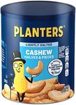 PLANTERS Lightly Salted Cashew Halves & Pieces, 14 oz Canister - Cashews Roasted in Peanut Oil - Seasoned with Sea Salt - Snacks for Adults - Resealable Lid for Long-Lasting Freshness - Kosher