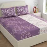 Dreamscape 100% Cotton Double Bedsheet for Double Bed, 140TC, 1 Bed Sheet (Size 87 x 98 inches) with 2 Pillow Covers, Purple