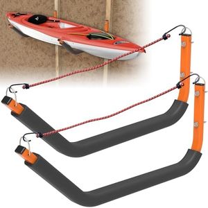 KOMOHOM 26" Kayak Wall Mount Storage Rack with Foam Padded, 150lb Weight Capacity Kayak Holder Accessories with Elastic Rope, Kayak Hooks for Outdoor Storage，Garage Wall，Hanging，Dock，Canoe Hanger ﻿