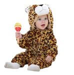 BRANDONN Unisex Baby Flannel Jumpsuit Panda Style Cosplay Clothes Bunting Outfits Snowsuit Hooded Romper Outwear (Leopard Prints, 12-18 Months)