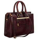 HYATT Leather Accessories Full-Grain Cro Leather Top-Handle satchels Tote Handbags & Shoulder Sling Bags For Women Office Branded Size- L-13.5 X H-10.5 x W- 4.6 Inch (BROWN)