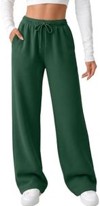 AUTOMET Women's Wide Leg Sweatpants Fleece Lined Baggy Straight Leg Lounge Pants Fall Outfits Athletic Joggers with Pockets XmasGreen S