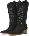 IUV Suede Cowboy Boots For Women Western Cowgirl Boots Mid Calf Snip Toe Boot With Chunky Heel