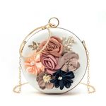 INOVERA (LABEL) Women's Floral Evening Clutch Ladies Party Wedding Round Purse Bag (White)