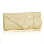 Larcenciel Clutch Purses for Women, Sparkling Envelope Evening Bag with Detachable Chain (Gold)