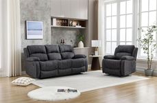 AZRBOPO Recliner Sofa Set, Leathaire Fabric Manual Recliner Sofa Suite, Sectional Recliner Couches Set 105–135 Degrees Recliner Padded Sofa with Adjustable Backrest and Footrest - 3+1 Seater Set