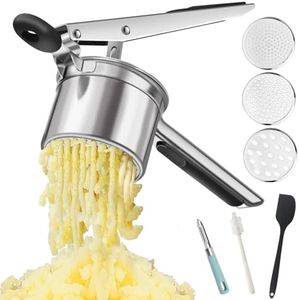 Kartoffelpresse Spätzlepresse aus Edelstahl, Profi Kartoffelstampfer mit 3 austauschbaren Lochscheiben, Ideal für cremiges Kartoffelpüree, Spätzle, Obst Babybrei, Spülmaschinenfest, Rostfrei