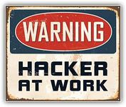 DG Graphics Warning Hacker at Work Vintage Sign Art Decor 5'' x 4'' Vinyl Decal Sticker Wall Window Any Smooth Surface