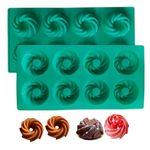 MoldBerry Silicone 8 Cavity Donut Baking Pan|Spiral Donut Cake Mousse Mold| Non Stick Mould for Perfect Shaped Donuts, Muffin, Cake, Biscuit, Bagels - Pack of 1 (Multicolor)