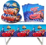 McQueen Race Car Party Supplies,20 Plates + 20 Napkins +1 Tablecloth for Cars Theme Party Decorations