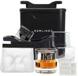 Berlinzo Premium Clear Ice Cube Maker [2024 Upgraded] Large 2.1-inch Crystal Clear Ice Maker for Whiskey Cocktail - Easy-to-Remove Ice Cubes Mold - Bonus Storage Bag & Silicone Inserts, Black 4 Cubes