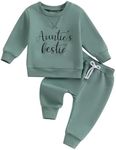 Toddler Girl Clothes Aunties Bestie Long Sleeve Sweatshirt Top + Pants Fall Winter Outfit 2 Piece Set, Green, 6-12 Months