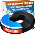 5 STARS UNITED Donut Cushion – Large Memory Foam Pillow with Cooling Gel – Tailbone & Coccyx Support – Hemorrhoid-Friendly Ring Shape – Office Chair, Car, Desk & Wheelchair – Arctic Black