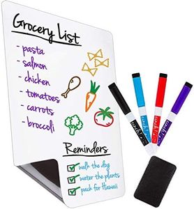 Magnetic Dry Erase Whiteboard Sheet for Kitchen Fridge: with Stain Resistant Technology - 12x8" - Includes 4 Markers and Big Eraser with Magnets - Refrigerator Grocery List White Board Organizer