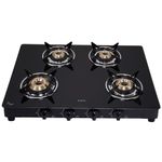 Elica Brass Vetro 4 Burner Auto Ignition Gas Stove | Glass Top | 694 Ct Vetro Blk Ai, Black