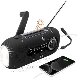 Journy Radio Solaire Portable,Radio Dynamo,Solaire Radio avec Alarme SOS pour Les urgences,Petite Radio,étanche IPX3 Radio,Radio à manivelle AM/FM,Lampe Poche,2000mAh Batterie（Le Noir）