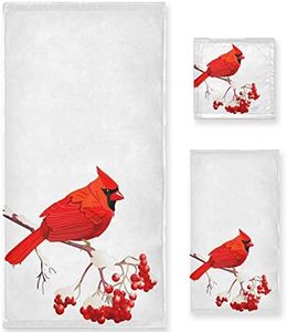 Naanle Red Cardinal Bird on Berry Branch Soft Set of 3 Towels, 1 Bath Towel+1 Hand Towel+1 Washcloth, Ideal Decor for Bathroom, Hotel, Gym, Spa and Beach