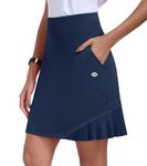 MoFiz Women Knee Length Tennis Golf Skort Skirt with Pocket Breathable Lightweight Athletic Yoga Casual Skirts Navy 1,M