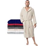 Bathrobe Men & Women 100% Cotton OEKO-TEX® Certified - XL Beige - Premium Dressing Gown Mens Absorbent Towelling with Hood, 2 Pockets, Belt