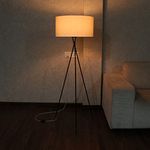 Craftter Metal Tripod Floor LED Lamp With Shade For Living Room, Vintage Night LED Lamp For Guest Room, Reception, Office, Pack Of 1 (Off White, On/Off Foot Switch)