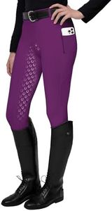 FitsT4 Sports Women's Full Seat Riding Tights Active Silicon Grip Horse Riding Tights Equestrian Breeches Purple Size 2XL