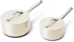 Caraway Nonstick Ceramic Sauce Pans with Lids (3 qt & 1.75 qt) - Non Toxic, PTFE & PFOA Free - Oven Safe & Compatible with All Stovetops (Gas, Electric & Induction) - Cream