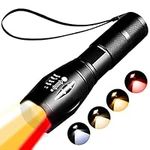 Red Light Tactical Flashlight Rechargeable，1800K Warm Light for Eye Care,Photography Fill Light， 4 in 1 White Light and Yellow Light and Amber Lamp and Red Light, Night Observation.