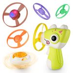 Aolcev Flying Disc Launcher Toy For Kids Outdoor Flying Toys with 1 LED Flying Saucer,1 LED Fidget Spinner,4 Spinning Disks Flying Saucer Toy Fidget Spinners Outdoor Toys For Family Park Beach-Green