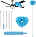 Wlich Ceiling Fan Cleaner Duster,Reusable Ceiling Fan Blade Cleaner Removable Duster with Extension Pole from 42 to 89 Inches for High Ceiling Fan, Furniture, Windows,Blinds, Car (Blue)