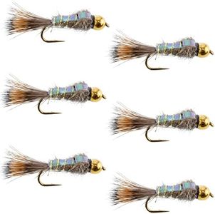 The Fly Fishing Place Bead Head Nymph Fly Fishing Flies - Flashback Gold Ribbed Hare's Ear Trout Fly - Nymph Wet Fly - 6 Flies Hook Size 10