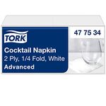 Tork 477534 White Cocktail Napkin / 2 Ply Advanced, Unprinted Serviette in White / 12 x 200 Sheets (WxL: 11.9cm x 12cm)