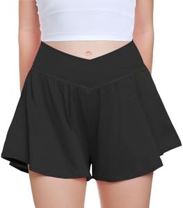 FireSwan Girls Butterfly Shorts Crossover Athletic Shorts with Pockets 2 in 1 Flowy Running Skorts for Teen, Girls, Youth Black