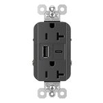 Pass & Seymour TR20USBAC6BK 20A Hybrid Type-C Ultra-Fast 6.0A Wall Dual USB Charger & Tamper-Resistant Duplex Power Outlet, Black | for Commercial Applications