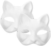 Ciieeo 2Pcs Blank Cat Mask White Cat Masks Paintable Cat Mask Paper Cat Mask for Party Masquerade Costume