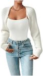 SHENHE Women's Ribbed Knit Cardigan Long Sleeve Bolero Shrug Open Front Crop Sweater Top Apricot Small