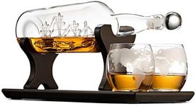 Godinger Ship In A Bottle Whiskey Decanter and Whiskey Glasses Bar Set, for Liquor Scotch Bourbon, Gifts for Men Clear