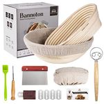 Artisan Bread Making Kit - Set of Banneton Proofing Baskets (25cm) with Liner Cloth, Dough Scraper, Bread Scoring Lame, Silicone Basting Brush, and Danish Dough Whisk (Round 10 inch + Oval 10 inch)