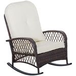 Outsunny Rattan Rocking Chair, Outdoor Wicker Patio Rocker Chair Furniture with Thick Cushions, for Garden Backyard Porch, Cream White