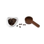 A Set White Coffee Bean Dosing Cup and Bown 3.86 Inch Wooden Measuring Coffee Scoop Set Ceramic Dosing Vessel For Coffee Tea Wooden Measuring Tablespoon Ground Beans, Protein Powder, Coffee and Tea