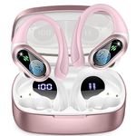 Wireless Earbuds, Bluetooth 5.3 Sport Headphones HiFi Stereo Noise Cancelling Earbuds with Mic, Wireless Headphones 50H Dual LED Display, In Ear Ear Buds with EarHooks, IP7 Wireless Earphones, Rosa