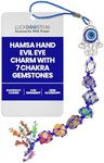 LUCKBOOSTIUM 7 Chakra Keychain with Gemstone Charm - Evil Eye Car Accessories or Hanging Car Decor - Backpack Charms, Meditation Accessories, Car Pendant, Keychain for Women & Men - Hamsa Evil Eye