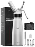 SimCoker Whipped Cream Dispenser, Aluminum Cream Whipper 500mL/1 Pint,3 Stainless Culinary Decorating Nozzles, 1 Brush, 1 Storage Bag, Homemade Cream Maker, N2O Chargers Not Included,Silver