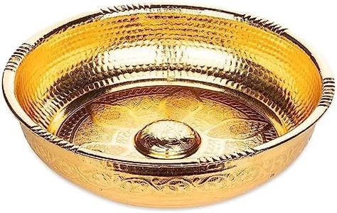 Alisveristime Traditional Turkish Bath Hammam Bowl with Authentic Motifs (440gr (15.50 oz) Made of Zinc (7.87-Inch Diameter) (Gold)