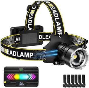 SPK 90000LM Super Bright Headlamp Rechargeable with Motion Sensor, 5 Modes Head Lights for Forehead, Waterproof Head Lamp for Camping, Outdoor & Hard Hat, Detachable Power Pack & 13 Taillight Modes