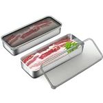 ROUDJER Bacon Container for Refrigerator, 2 Pack Stainless Steel Cheese Container for Fridge, Airtight Deli Meat Storage Containers with Lids, Stackable Fridge Organizers and Storage