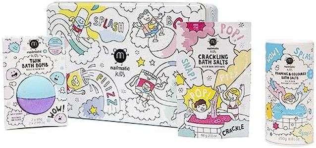 Nailmatic Kids Bath Box Bubble Coffret Bain Enfant - Boule de Bain Colorante Bleue et Violette + 1 Sels de Bain Moussants Bleu + 1 Sels de bain crépitants Rose - Cadeau Enfant - Cadeau Fille Garçon