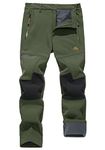 KEFITEVD Winter Outdoor Pants for Men Warm Ski Hiking Trousers Elastic Waist Fishing Pants with Zip Pocket Army Green, 34