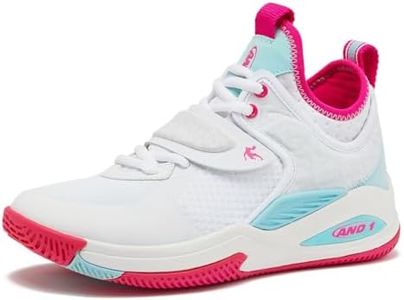 AND1 Gamma 4.0 SS Boys & Girls Basketball Shoes, Kids Youth Cool Basketball Sneakers with Strap, Size Little Kid 11 to Big Kid 7 Shoes for Boys, White/Dark Pink, 4.5 Big Kid